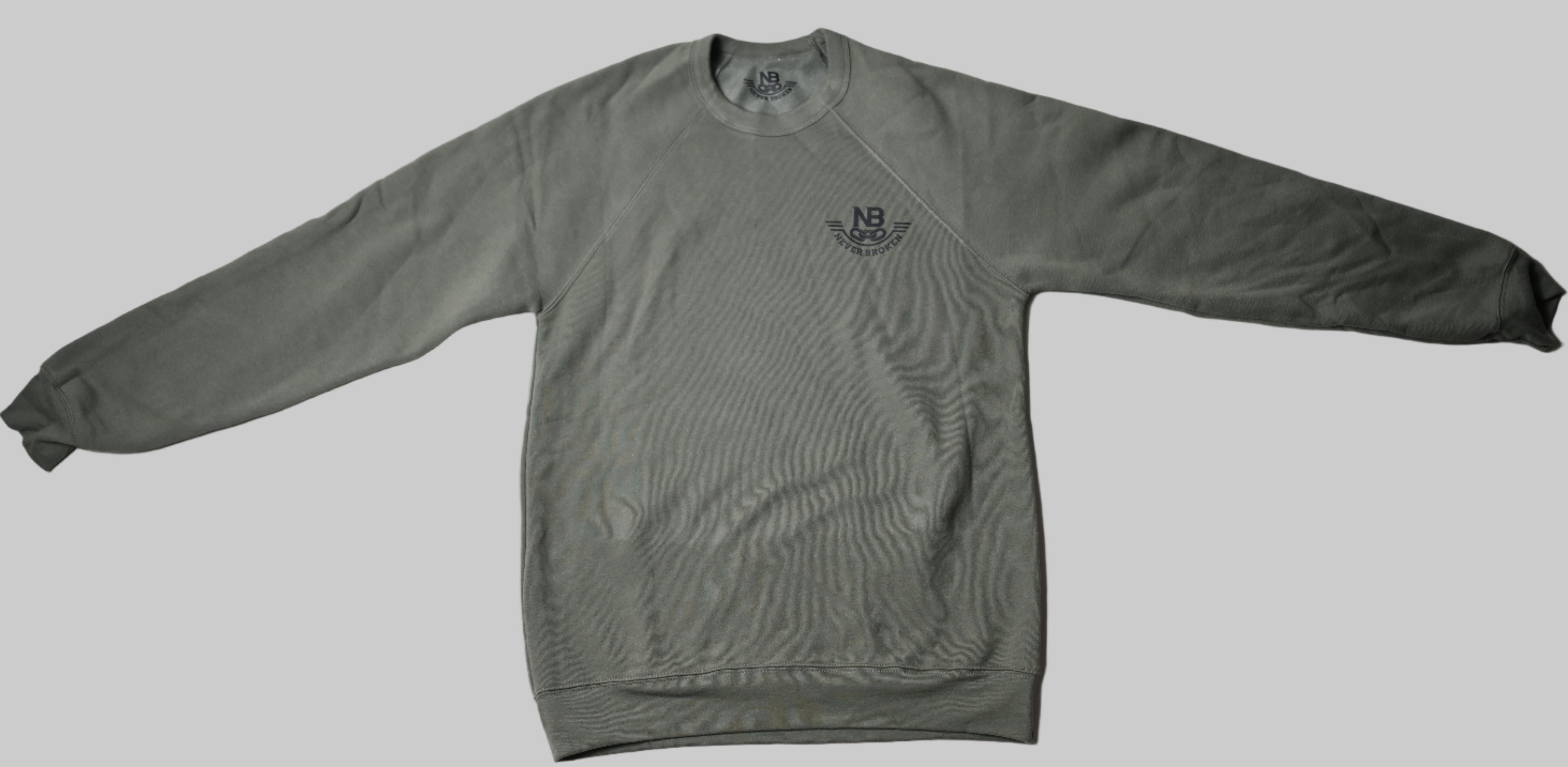 Green sweatshirt with a logo on a white background